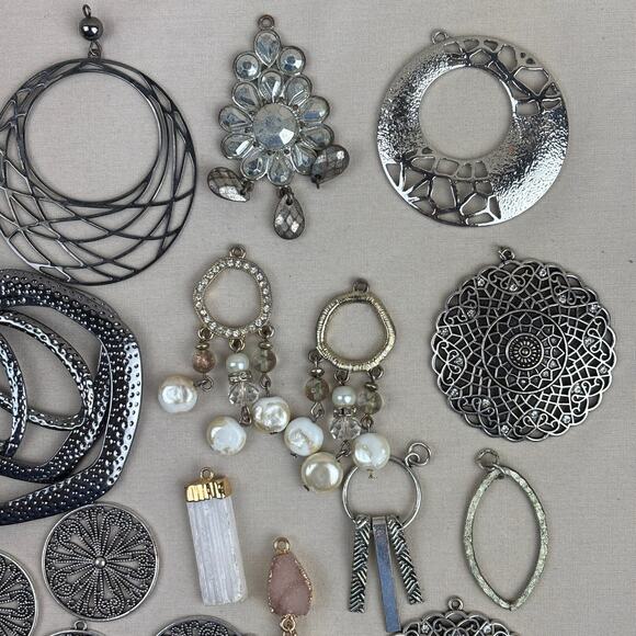 Craft Jewelry Pendants - 75+ Natural Stone Metal Medallion Teardrop Silver Tone - Picture 4 of 12